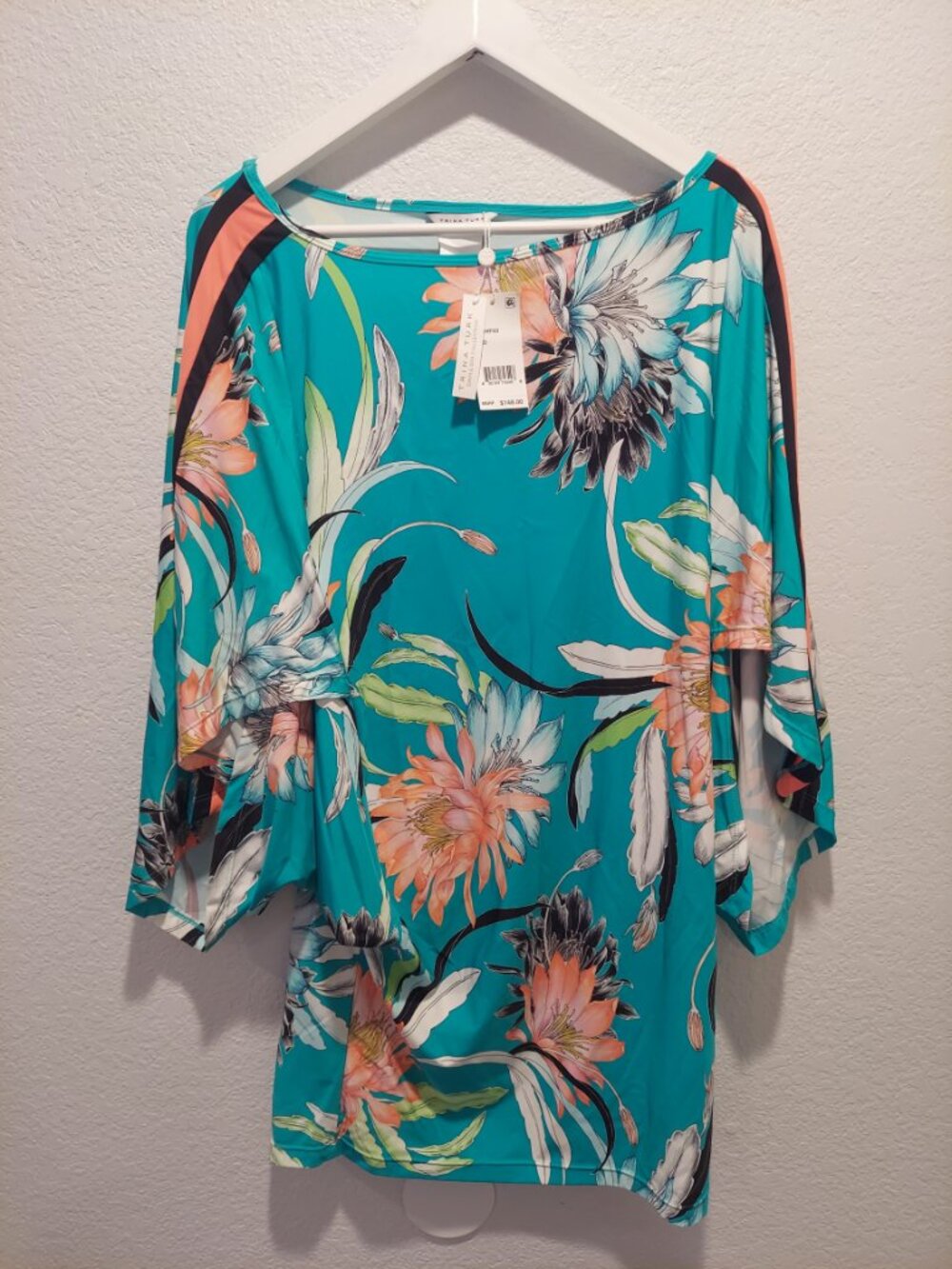 Trina Turk Swim & Spa Tropical Floral Tunic Cover Up NWT Teal Blue Pink M - Picture 6 of 6